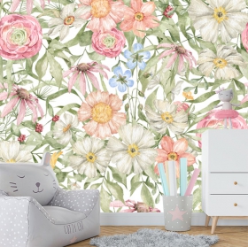 Papier peint ou murale dessin fleurs couleurs pastel