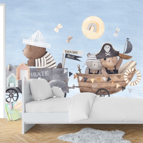 Fond d'écran ou papier peint dessin d'ours pirates pour enfants