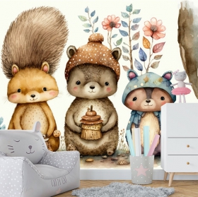 Fond d'écran ou papier peint illustration de famille écureuils aquarelle jeunesse pour enfants