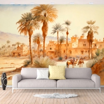 Papier peint ou murale dessin aquarelle paysage oriental