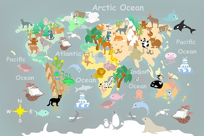 Carte du monde animaux pour enfants