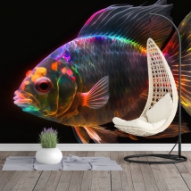 Papier peint ou papier peint moderne de poisson rouge de couleur néon