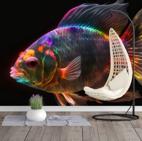 Papier peint ou papier peint moderne de poisson rouge de couleur n&eacute;on