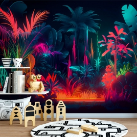 Papiers peints illustration de paysage de nuit de jungle fluorescente