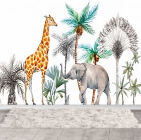 Papier peint ou papier peint animaux de la jungle aquarelle