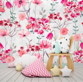 Fond d'&eacute;cran ou peinture murale dessin fleurs printani&egrave;res gaie jeunesse enfantine