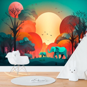 Papier peint ou papier peint éléphants en papier
