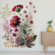 Papier peint ou peinture murale illustration fleurs dans des tons rouges aquarelles