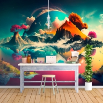 Peinture murale ou papier peint couleur paysage illustration