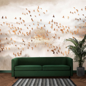 Papier peint ou papier peint paysage or oiseaux