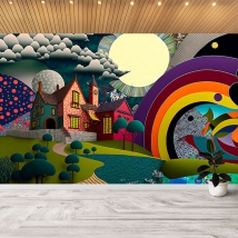 Papier peint ou papier peint ville aux couleurs de l'arc-en-ciel