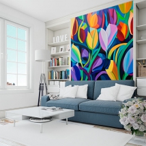 Papier peint ou papier peint tulipes peinture couleurs