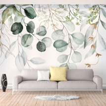 Papier peint ou peinture murale dessin aquarelle détail feuilles