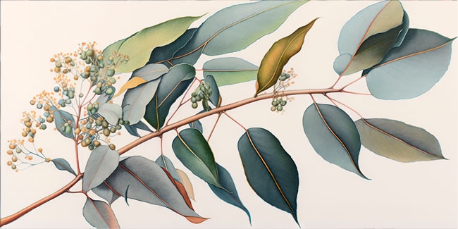 🥇 Papier peint ou peinture murale dessin feuilles d'eucalyptus gros plan 🥇