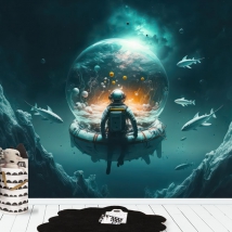 Papier peint ou murale science fiction astronaute poisson scifi jeunesse