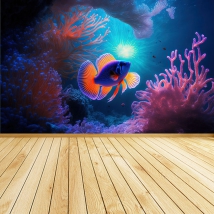 Fond d'écran ou peinture murale illustration vie marine poisson couleur néon
