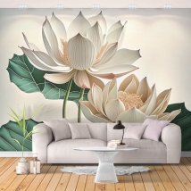 Photo murale ou papier peint illustration fleurs de lotus blanches
