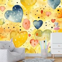 Papier peint dessinant des coeurs à l'aquarelle pour enfants