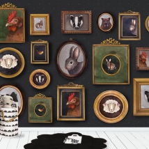 Papier peint ou murale de portraits d'animaux de style vintage