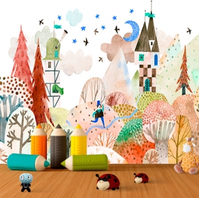 Papier peint ou papier peint aquarelle chemin château