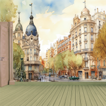 Murale ou papier peint à l'aquarelle de madrid