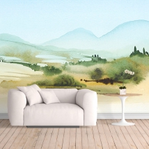 Papier peint ou papier peint aquarelle paysage arbres