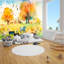 Papier peint ou papier peint animaux de la ferme à l'aquarelle