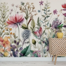 Papier peint ou peinture murale dessinant des fleurs vintage sauvages