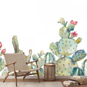Peinture murale ou papier peint dessinant un cactus dans un style aquarelle moderne pour enfant
