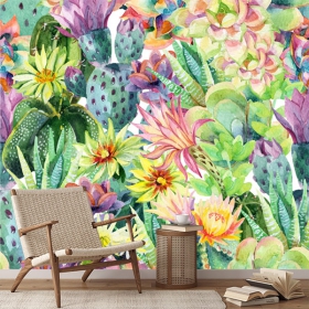 Papier peint ou illustration photomurale fleurs tropicales aquarelle jeunes enfants