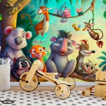 Papier peint ou illustration murale amis des animaux dans la forêt des enfants