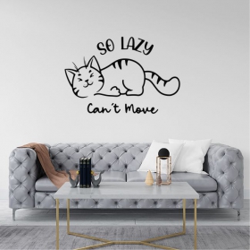 Chat adhésif en vinyle avec une phrase so lazy can't move