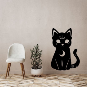 Autocollants en vinyle chaton avec lune