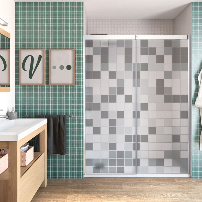 Vinyle &eacute;cran de bain couleurs carr&eacute;es